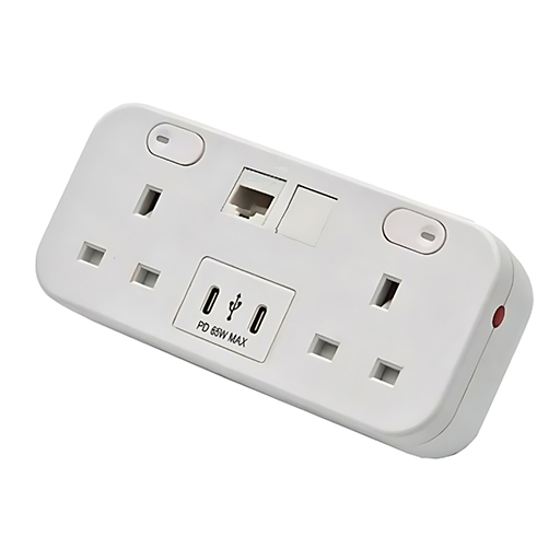 You Recently Viewed Datacel White desktop with re-settable 3.15A fuses, 1x Cat 6A coupler, 65W Image