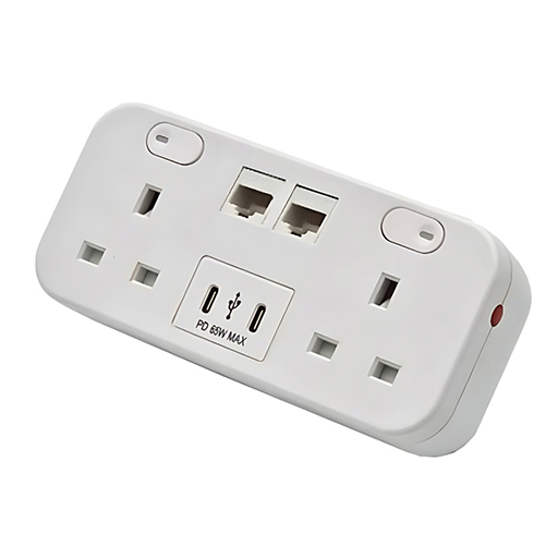 You Recently Viewed Datacel White desktop charger with re-settable 3.15A fuses, 2x Cat 6A coupler, 65W Image