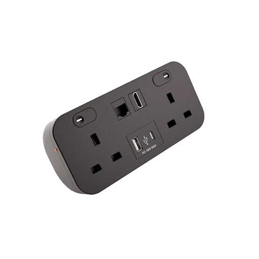 You Recently Viewed Datacel Black desktop charger with re-settable 3.15A fuses, Cat 6A & HDMI, dual USB A&C charger Image