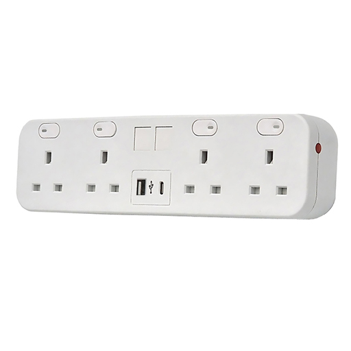 You Recently Viewed Datacel White 4-way desktop with re-settable 3.15A fuses, dual USB type A&C charger Image