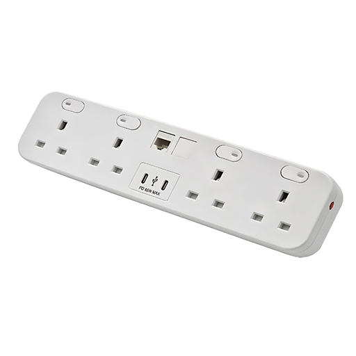 You Recently Viewed Datacel White desktop with re-settable 3.15A fuses, 1x Cat 6 coupler, dual 65W USB type C charger Image
