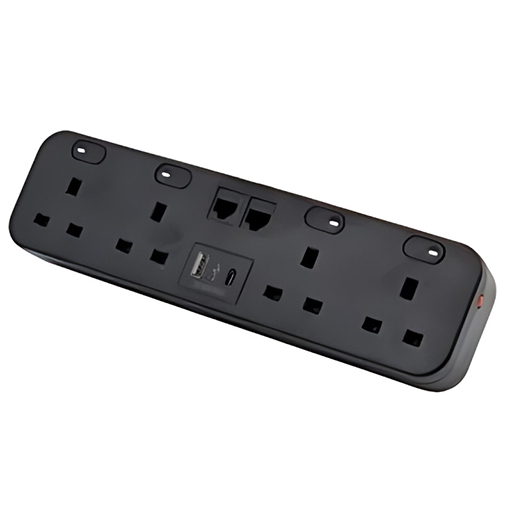 You Recently Viewed Datacel Black desktop charger with re-settable 3.15A fuses, 2x Cat 6A coupler, dual USB type A&C cha Image