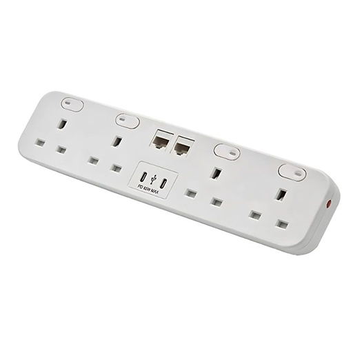 You Recently Viewed Datacel White desktop charger with re-settable 3.15A fuses, 2x Cat 6A coupler, dual 65W USB type C c Image