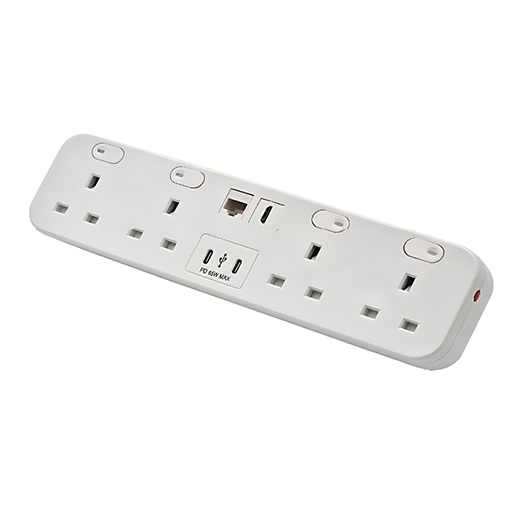 You Recently Viewed Datacel White desktop charger with re-settable 3.15A fuses, Cat 6A & HDMI, dual 65W USB type C charg Image