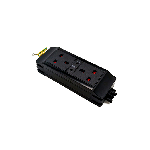 Datacel 2-way black under-desk unit with re-settable 3.15A fuses, 3-pole input/output
