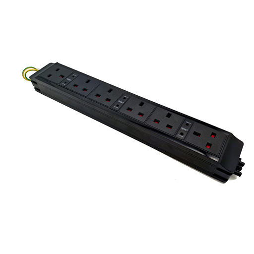 You Recently Viewed Datacel 6-way black under-desk unit with re-settable 3.15A fuses, 3-pole input/output Image