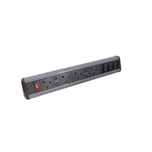 Datacel Black/Grey 4x individually fused power, 4x Cat 6 coupler, master switch
