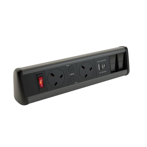 You Recently Viewed Datacel Black/Grey 2x ind. fused power, USB type A&C charger, 2x Cat 6 coupler, MS Image