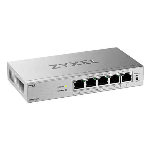 You Recently Viewed Zyxel GS1200-5HPV3-GB0101F 5 Port Gigabit PoE+ webmanaged Desktop Switch, 4x PoE, 68 Watt Image