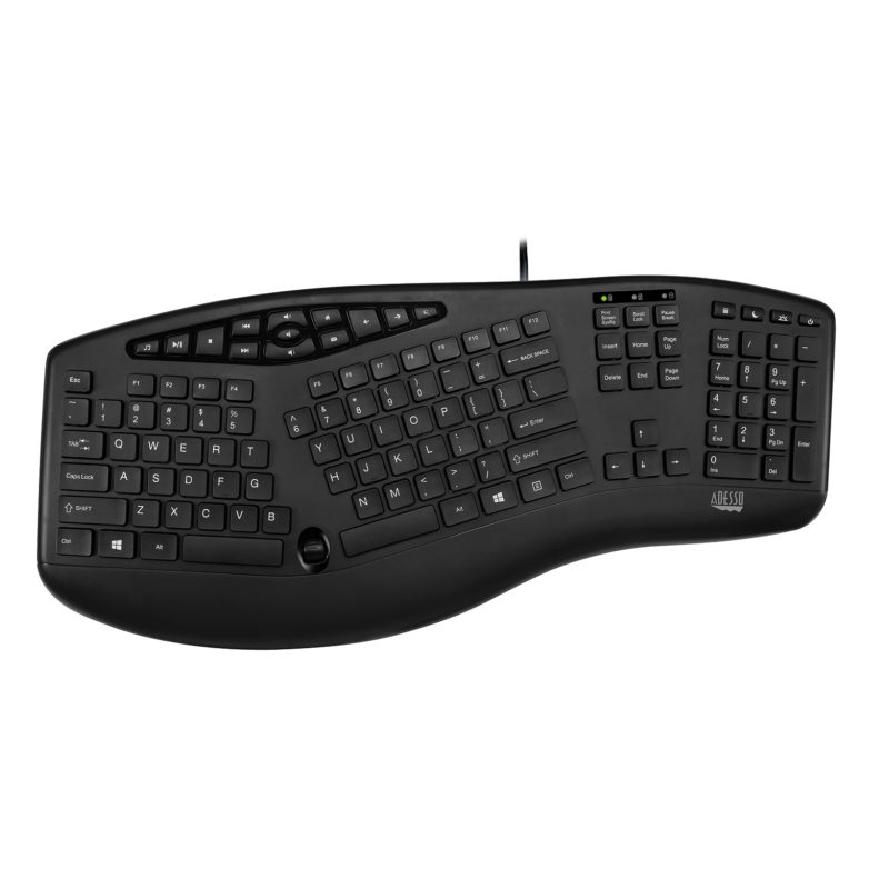 Adesso AKB-160UB-UK Ergonomic Desktop Keyboard, Black.