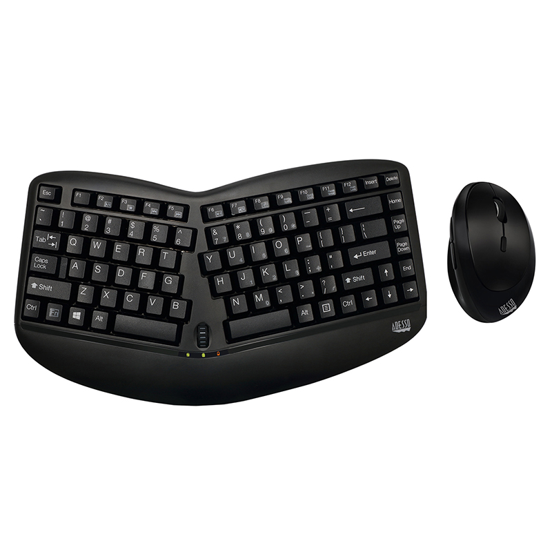 Adesso WKB-1150CB Tru-Form Keyboard & Mouse - English (US) - USB Wireless RF Mouse - Black