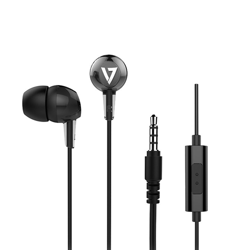 V7 HA220 3.5mm Noise Isolating Stereo Earbuds with In-line Mic, Black