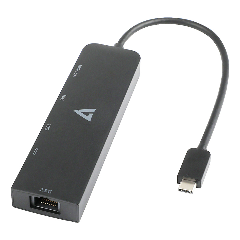 V7 V7UCRJ25GHUB-BLK USB/Ethernet Combo Hub - 10 GB/s - Black 