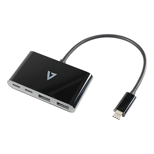 V7 V7UC2A2CHUB-BLK USB Hub - USB Type C - 5 GB/s - Smartphone, Notebook - Black 