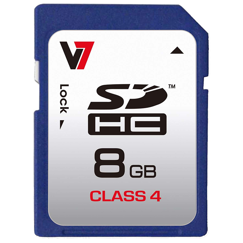 V7 VASDH8GCL4R-2E 8 GB Class 4 SDHC - 4 MB/s Read - 4 MB/s Write - 5 Year Warranty