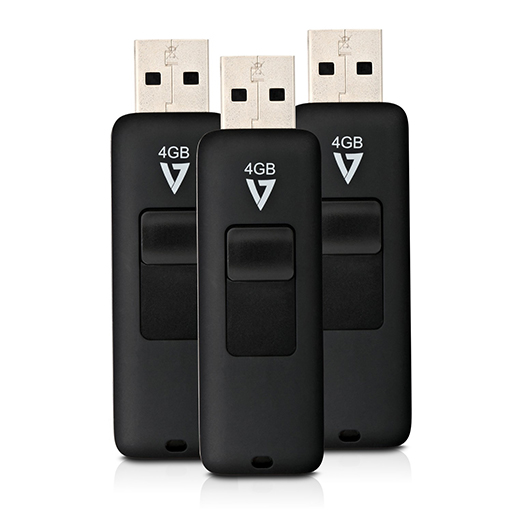 V7 VF24GAR-3PK-3E 4GB FLASH DRIVE 3PK USB Type-A 2.0 COMBO Black