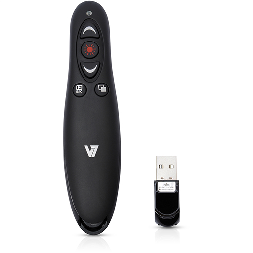 V7 WP1000-24G-19EB Presentation Pointer, Radio Frequency,USB, Optical, 5 Button(s), Black 