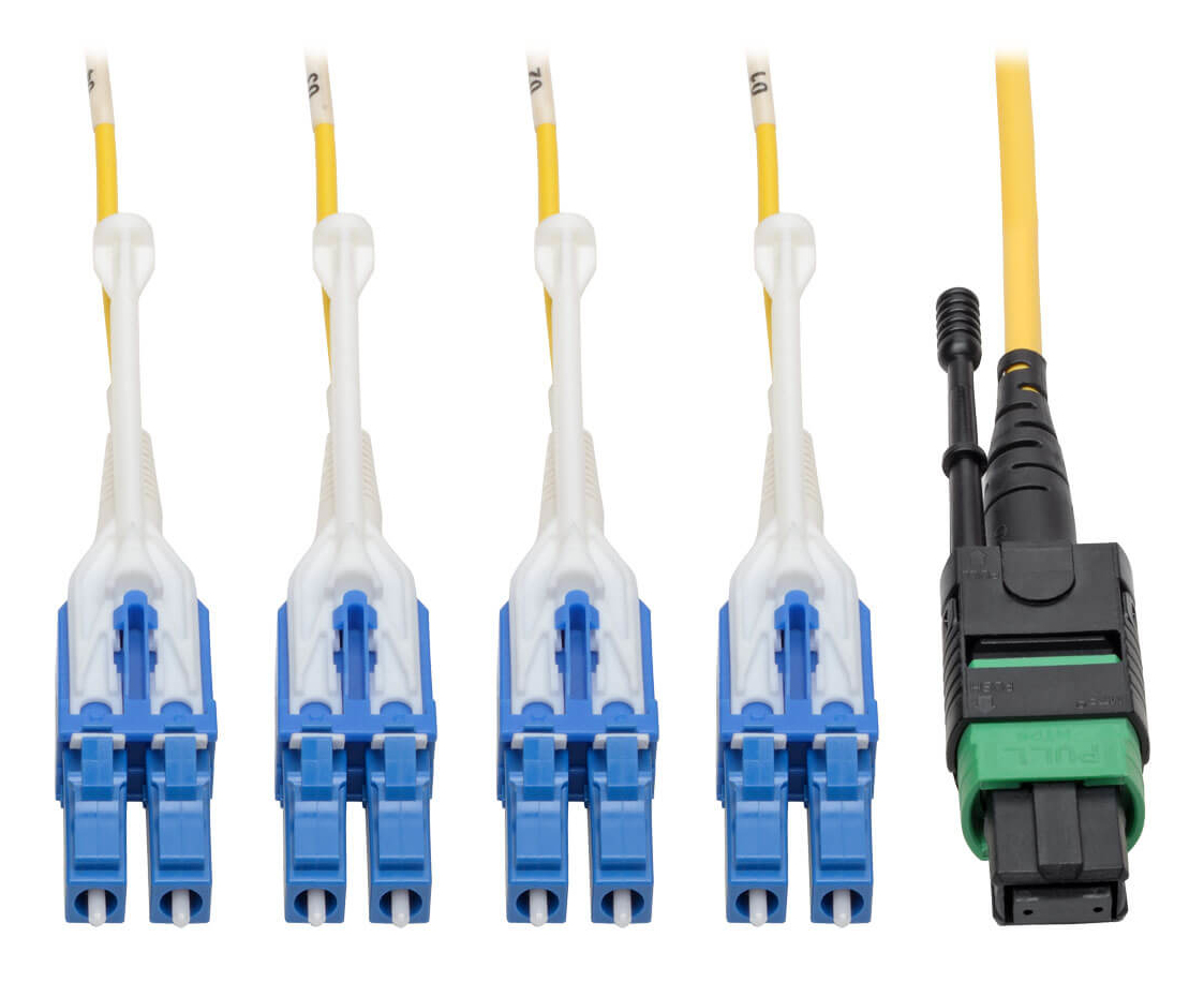 Eaton N390-02M-8LC-AP MTP/MPO (APC) to 4xLC (UPC) Singlemode Breakout Patch Cable, YL, 2 m
