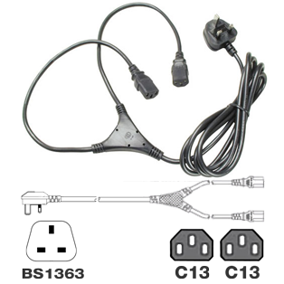 You Recently Viewed 2m UK 13A Plug to 2x IEC C13 Female Y Splitter Image