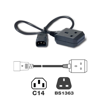 1m IEC C14 Plug (M) to UK 13A Socket (F)
