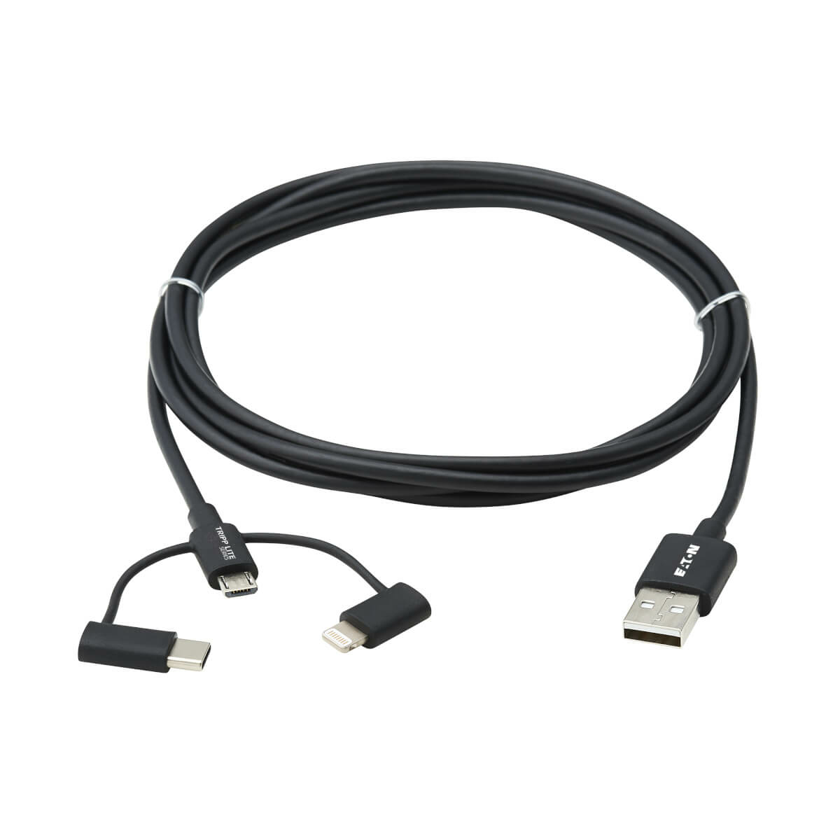 Eaton M101-006-LMC-BK Universal USB-A to Lightning, USB Micro-B & USB-C Cable, BK, 6 ft.