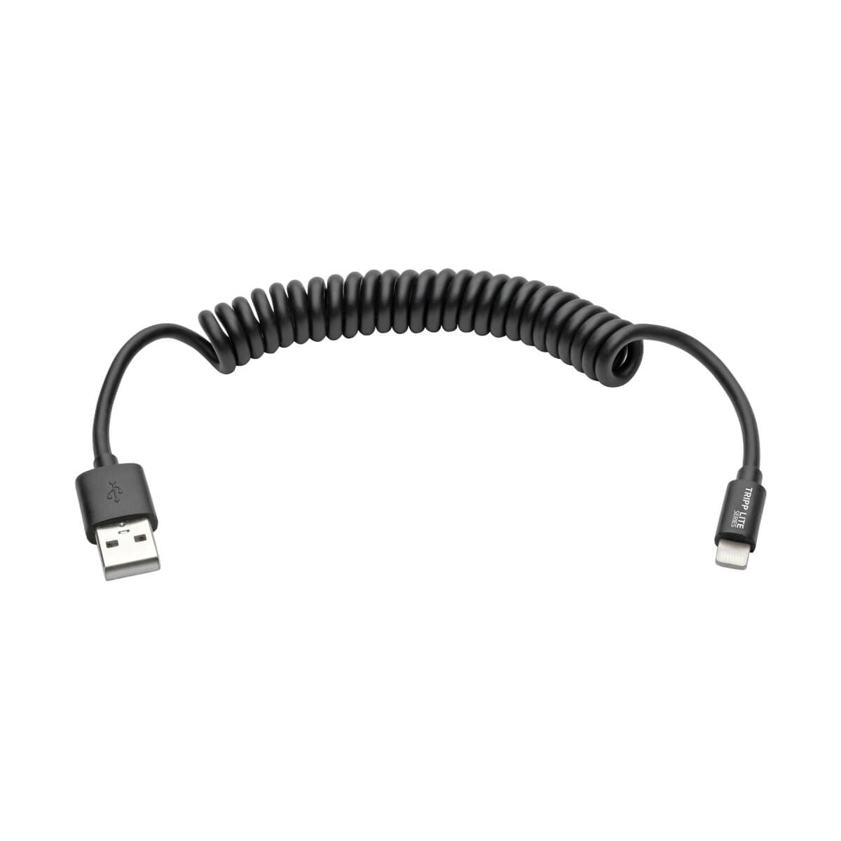 Eaton M100-004COIL-BK USB-A to Lightning Sync/Charge Coiled Cable - BK, USB 2.0, 4 ft.