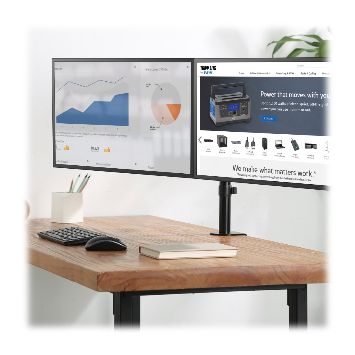 Eaton DDR1327SDFC-1 Dual-Monitor Flex-Arm Desktop Clamp for 13 to 27 Inch Displays