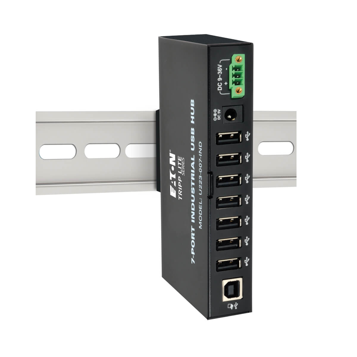 Eaton U223-007-IND 7-Port Industrial-Grade USB 2.0 Hub - 15 kV ESD Immunity, Metal Housing