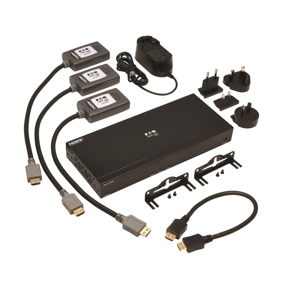 Eaton B127A-004-BHPH3 4-Port HDMI over Cat6 Extender Kit, Splitter/3x Pigtail Receivers