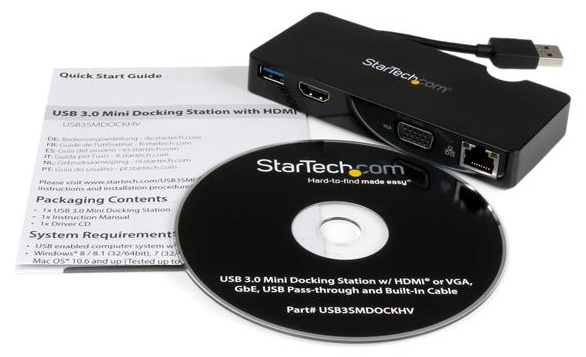 StarTech Travel Laptop Dock Station HDMI or VGA - USB 3.0