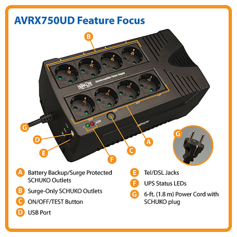 Tripp Lite AVRX550UD 550VA UltraCompact Line-Interactive UPS