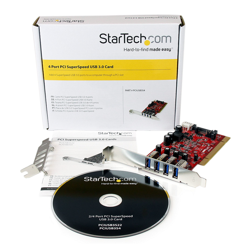 StarTech PCIUSB3S4 4 Port PCI SuperSpeed USB 3.0 Adapter Card with SATA / SP4 Power