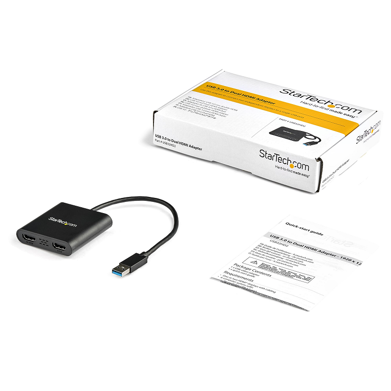 StarTech USB32HD2 USB 3.0 to Dual HDMI Adapter - 1x 4K 30Hz & 1x 1080p - Black