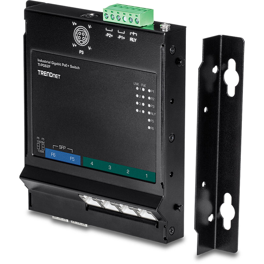 TRENDnet TI-PG62F 6-Port Industrial Gigabit PoE+ Wall-Mounted Front Access Switch