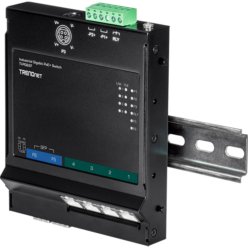 TRENDnet TI-PG62F 6-Port Industrial Gigabit PoE+ Wall-Mounted Front Access Switch