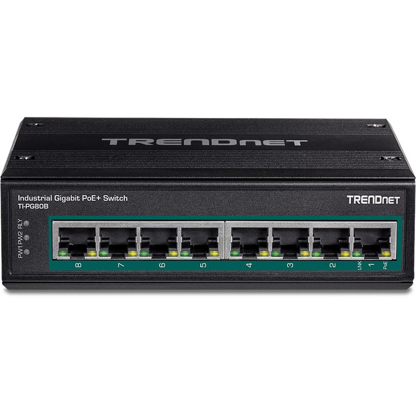 TRENDnet TI-PG80B 8-Port Industrial Gigabit PoE+ DIN-Rail Switch (24 - 56V)