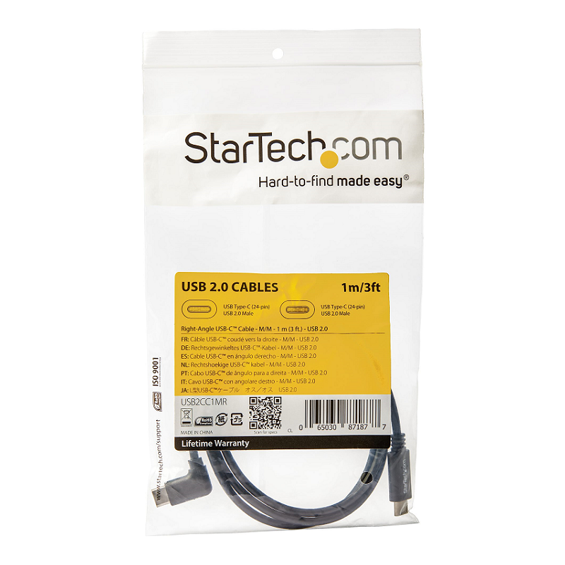 StarTech USB2CC1MR Right-Angle USB-C Cable - M/M - 1 m (3 ft) - USB 2.0