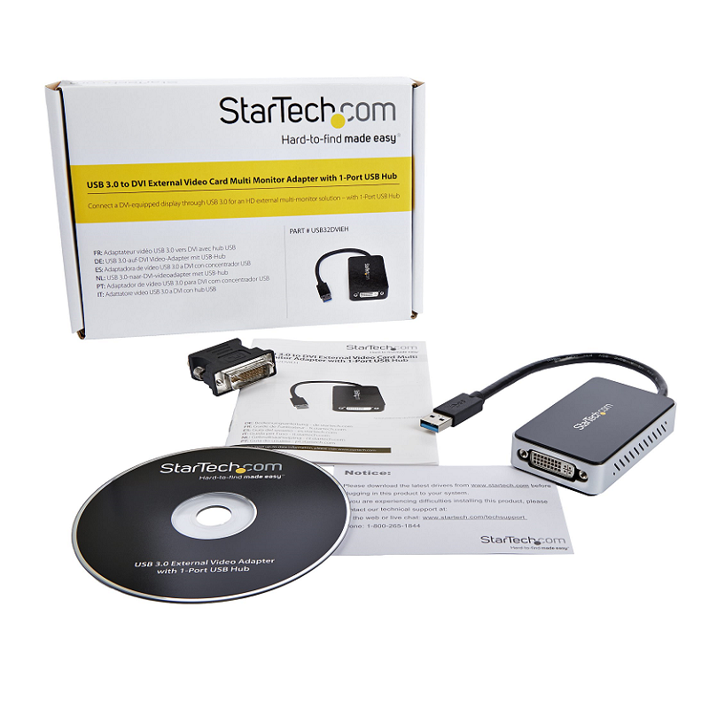 StarTech USB32DVIEH USB 3.0 to DVI Adapter with 1-Port USB Hub - 1920x1200