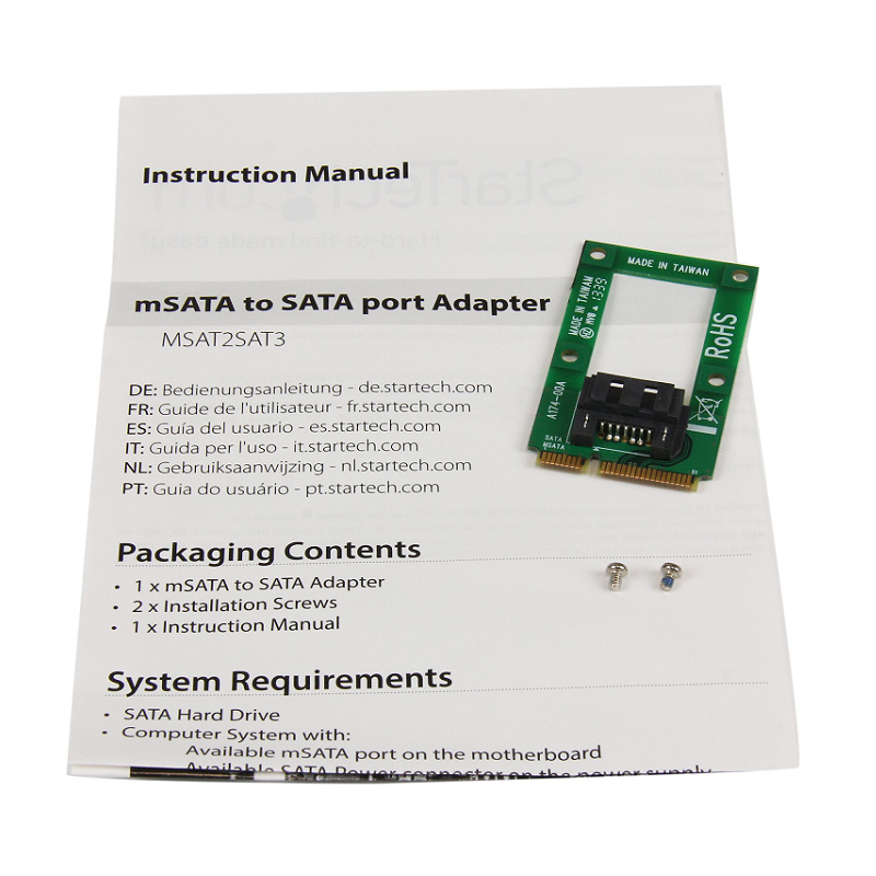 StarTech MSAT2SAT3 SATA Drive to mSATA Host Adapter for 2.5in / 3.5in SATA Drives