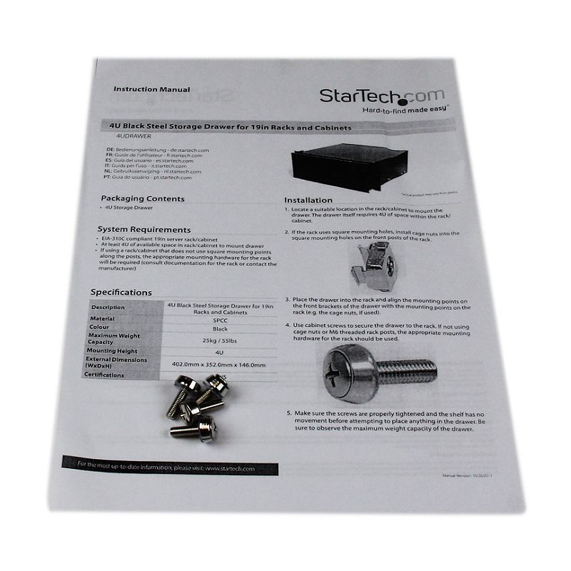 StarTech 4UDRAWER 4U Storage Drawer for Cabinet