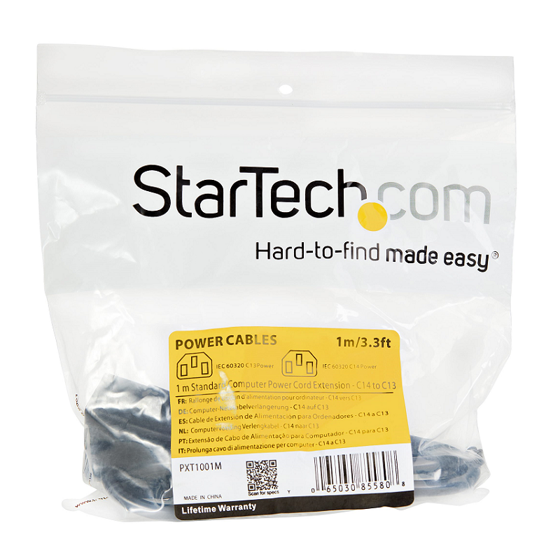 StarTech PXT1001M 1m Standard Computer Power Cord Extension - C14 to C13