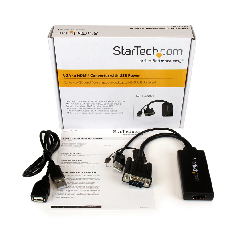 StarTech VGA2HDU Portable VGA to HDMI Adapter w/USB Audio & Power