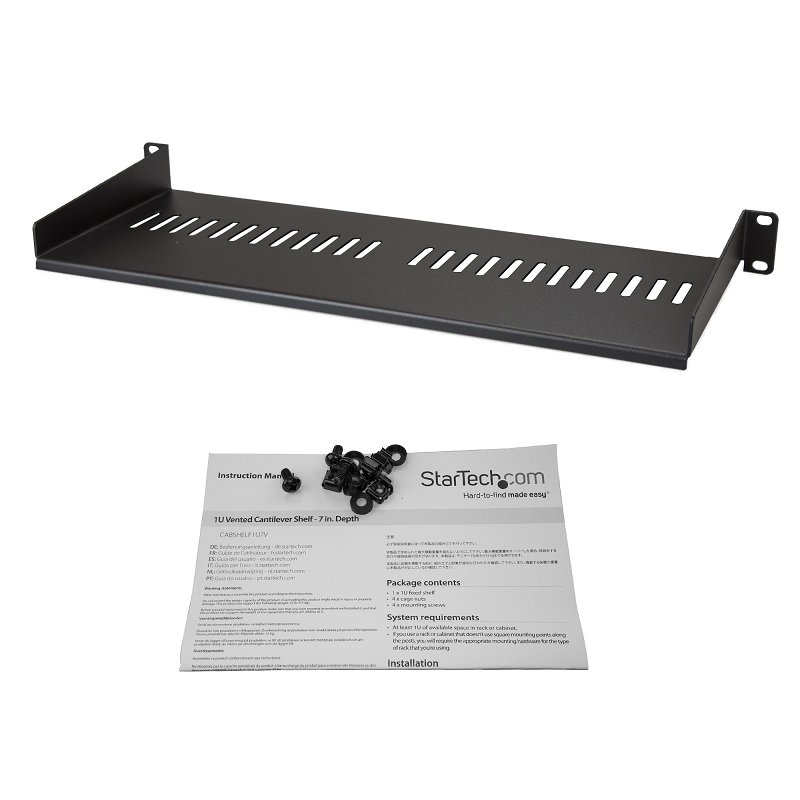 StarTech CABSHELF1U7V 1U Server Rack Shelf - Universal Vented Rack Mount Cantilever Tray