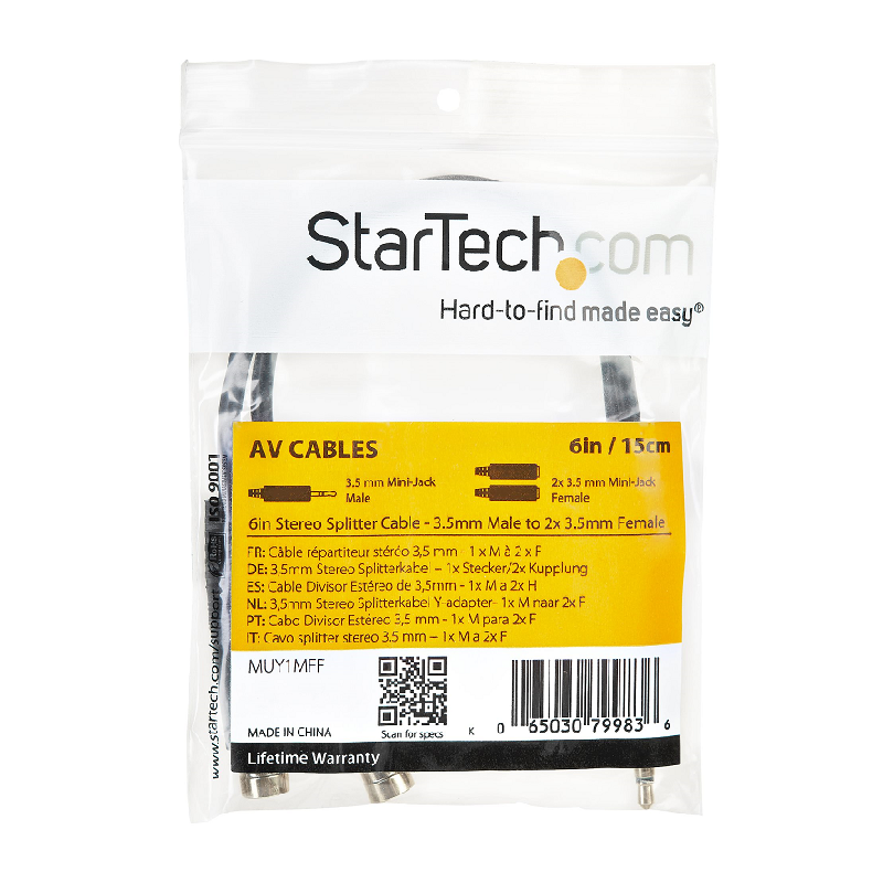 StarTech MUY1MFF 6in Stereo Splitter Cable - 3.5mm Male to 2x 3.5mm Female