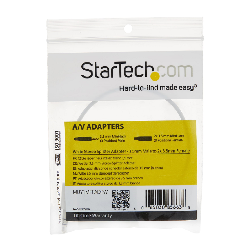 StarTech MUY1MFFADPW White Slim Min iJack Headphone Splitter Cable Adapter 3.5mm-2x3.5mm