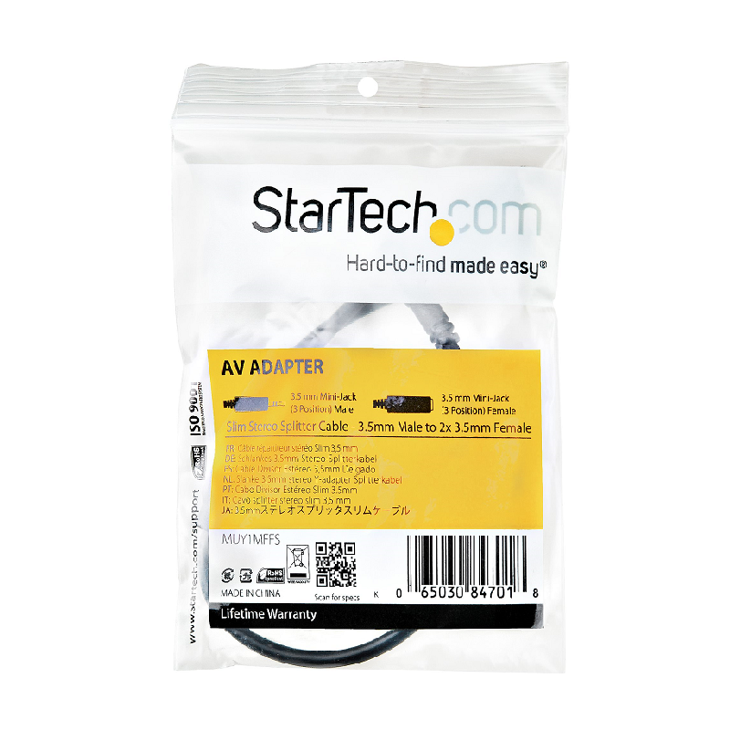 StarTech MUY1MFFS Slim Stereo Splitter Cable - 3.5mm Male to 2x 3.5mm Female