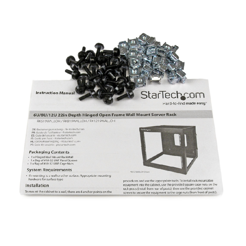 StarTech RK819WALLOH 8U Hinged Open Frame Wall-Mount Server Rack - 22 in. Deep