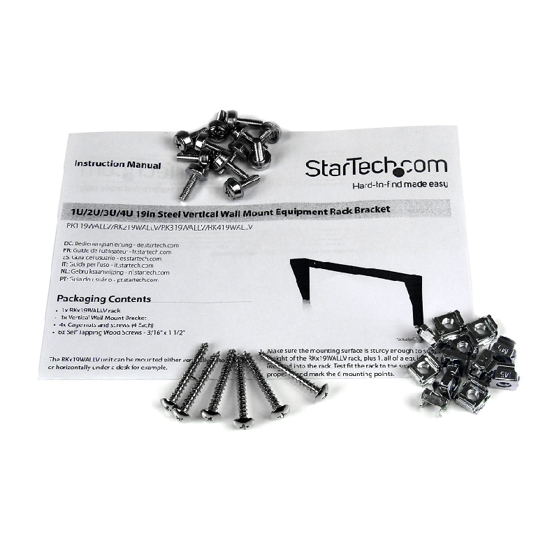 StarTech RK419WALLV 4U 19in Steel Vertical Wall Mount Equipment Rack Bracket
