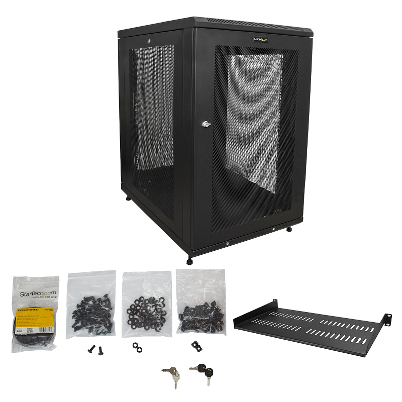 StarTech RK1833BKM 18U Server Rack Cabinet - 4-Post Adjustable Depth