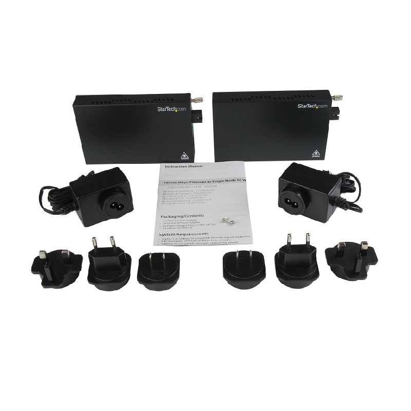 StarTech ET90110WDM2 10/100 Mbps Ethernet SM WDM Fiber Media Converter Kit SC 20km